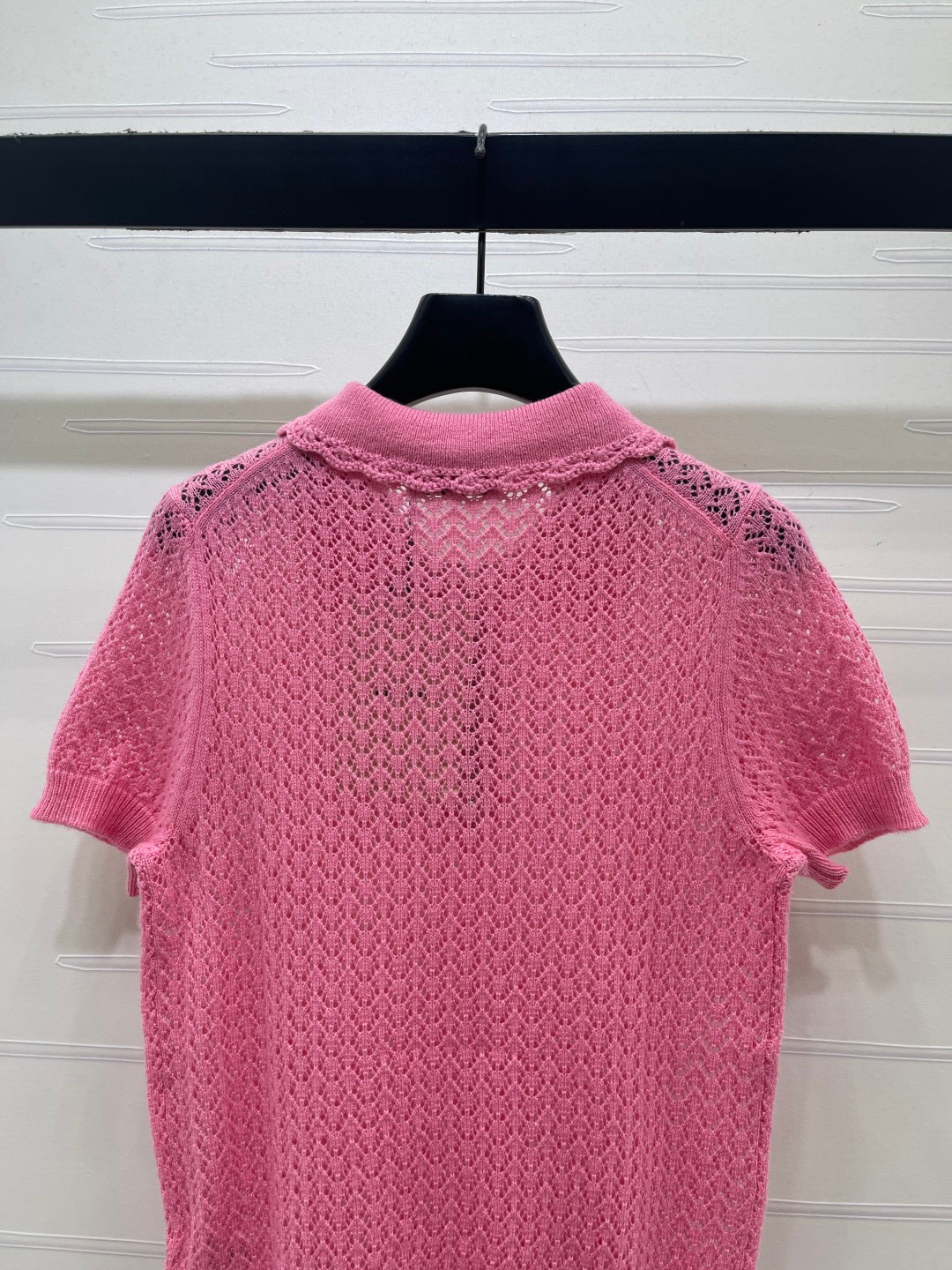 Miu 26s Neck Knit Short-Sleeved Top Hot Pink Wool 410764