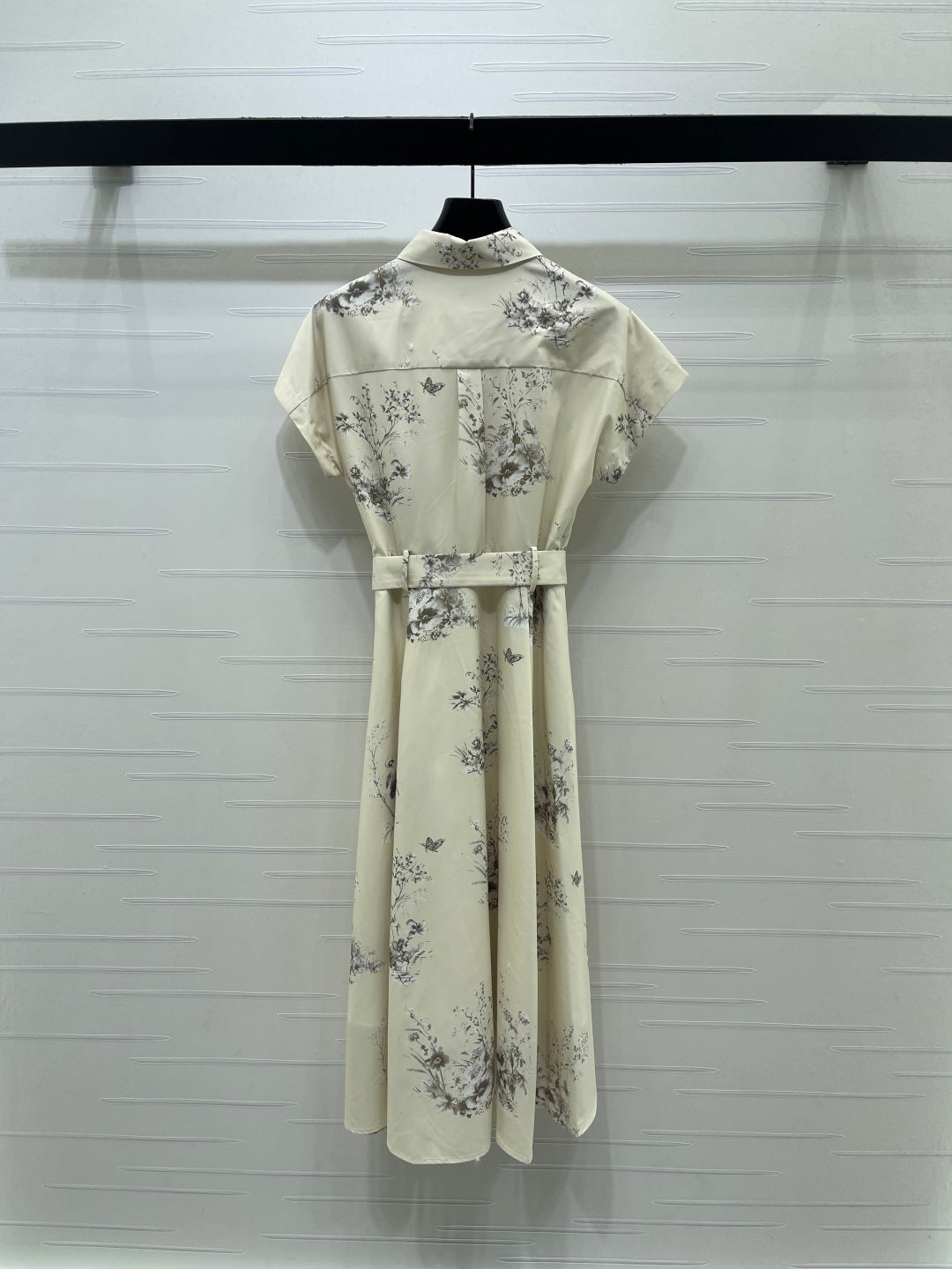 CD 26s Floral Print Collar Short Sleeve Dress Cream Polyester 406525