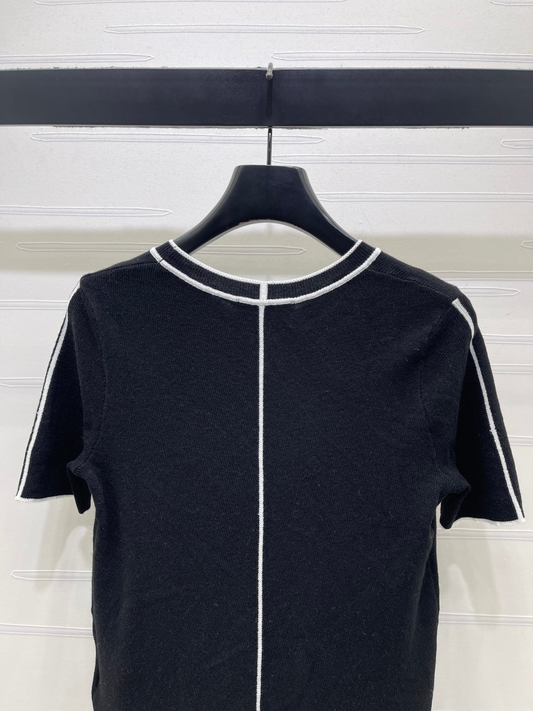 CC 26s Color-Blocked Crew Neck Knit Short-Sleeve T-Shirt Black Wool 410759