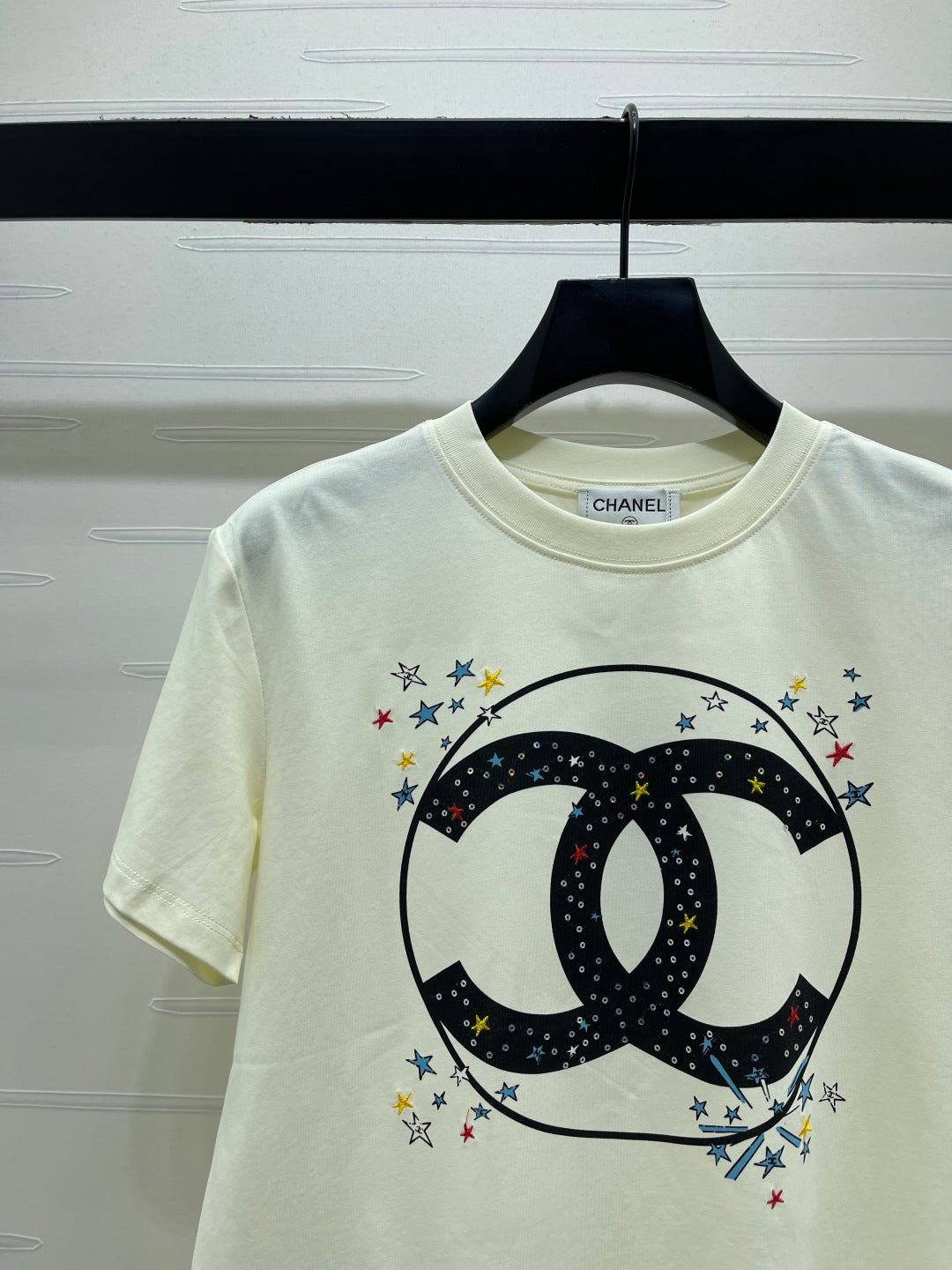 CC 26s Crew Neck Short-Sleeve T-Shirt Cream Black Cotton 409490