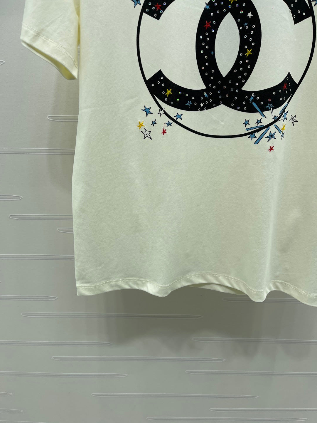 CC 26s Crew Neck Short-Sleeve T-Shirt Cream Black Cotton 409490