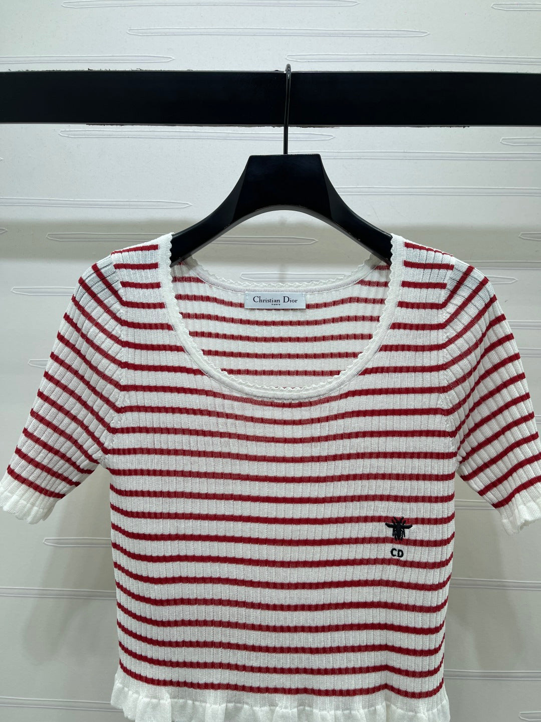 CD 26s Short-Sleeved Top White Red Silk Linen 409493