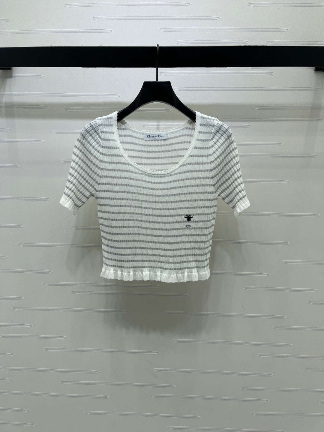 CD 26s Short-Sleeved Top White Grey Silk Linen 409495