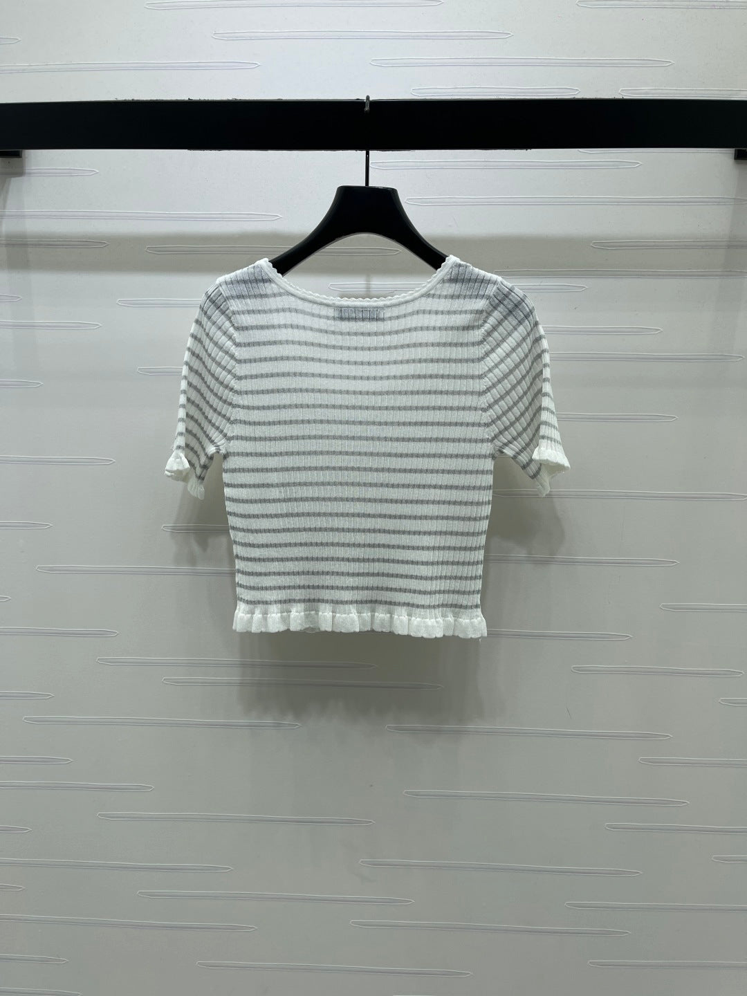 CD 26s Short-Sleeved Top White Grey Silk Linen 409495