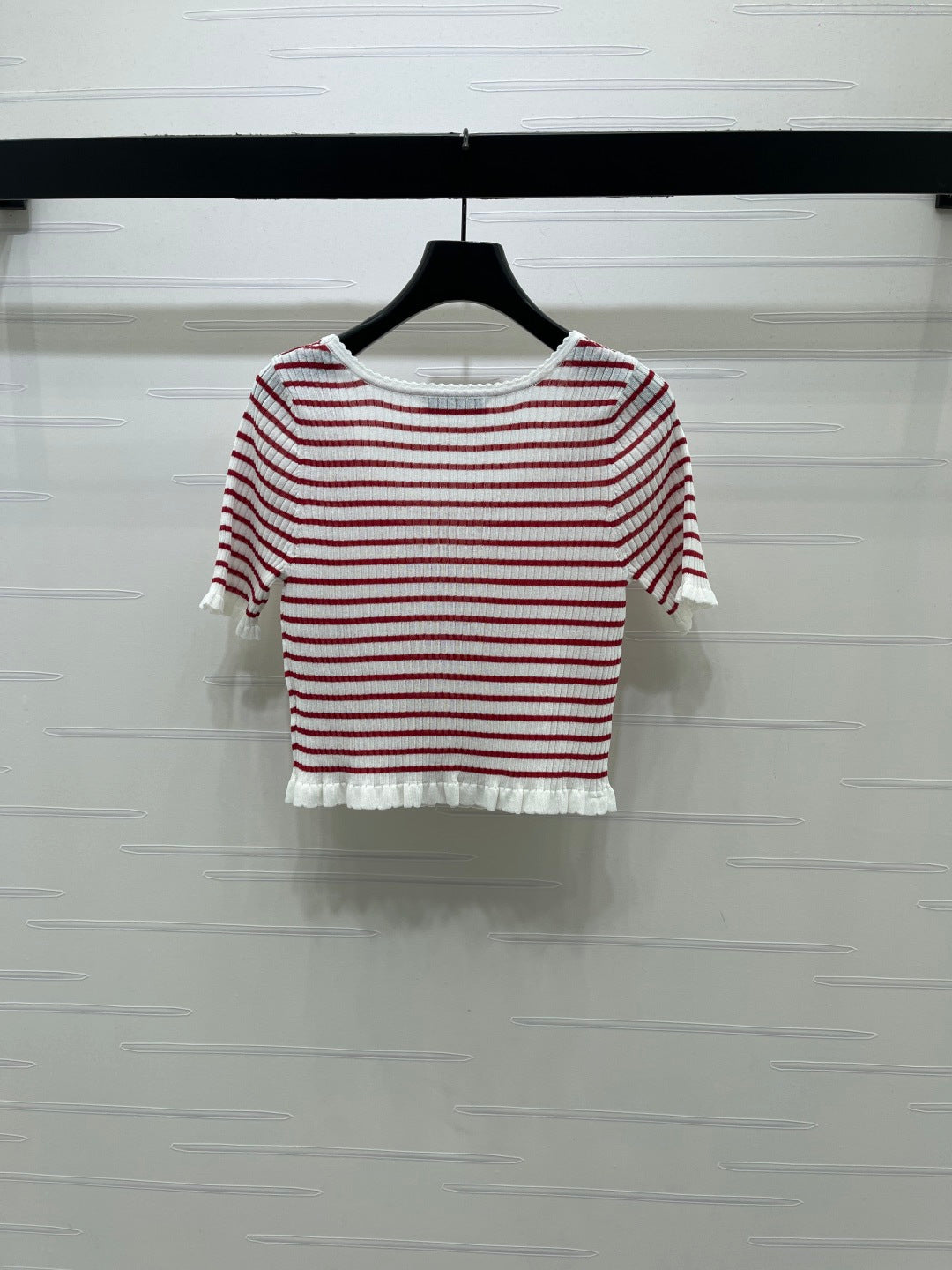 CD 26s Short-Sleeved Top White Red Silk Linen 409493