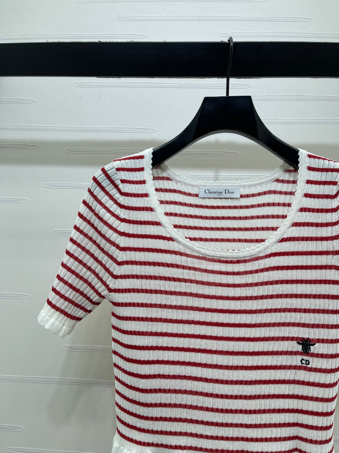 CD 26s Short-Sleeved Top White Red Silk Linen 409493