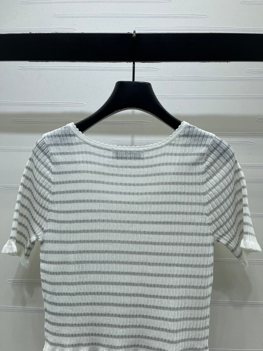 CD 26s Short-Sleeved Top White Grey Silk Linen 409495