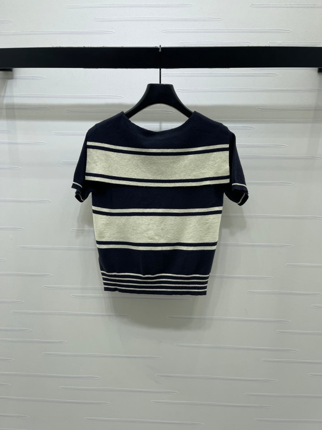 CD 26s Collar Striped Knit Short-Sleeve Sweater Nylon Wool 409497