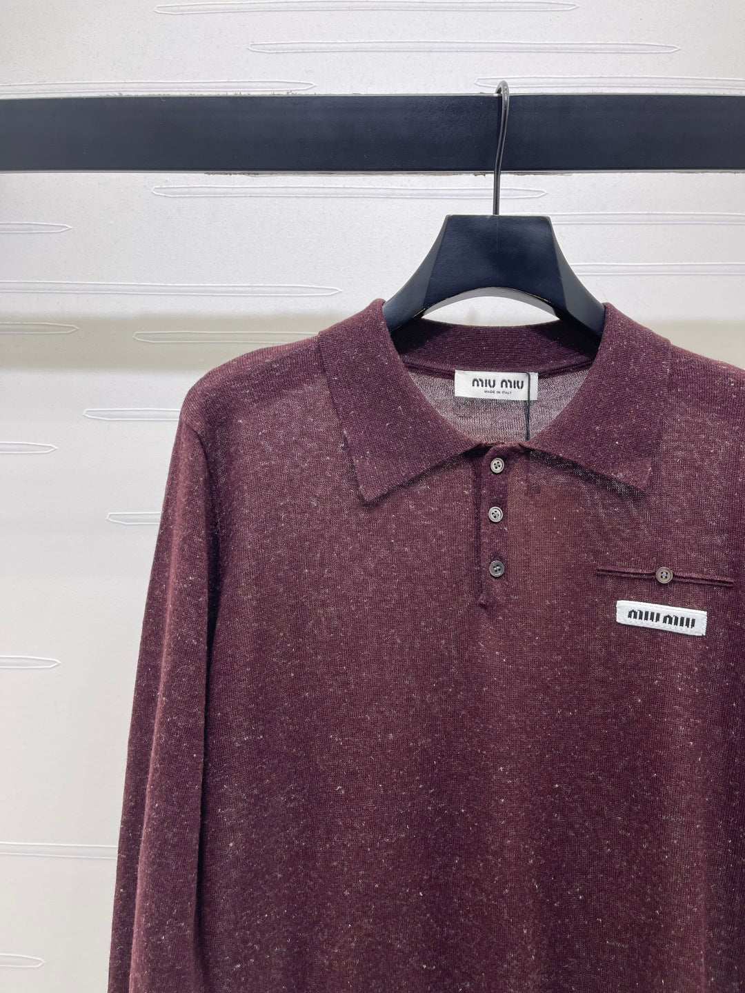 Miu 26s Knit Long-Sleeve Top Burgundy Wool  414882