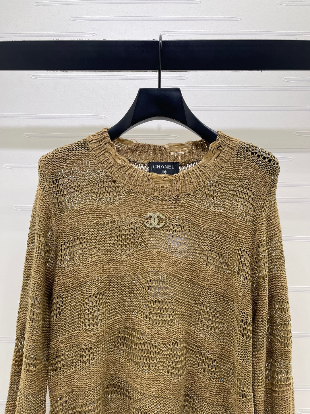 CC 26s Neck Knit Long-Sleeved Top Khaki Wool 414886