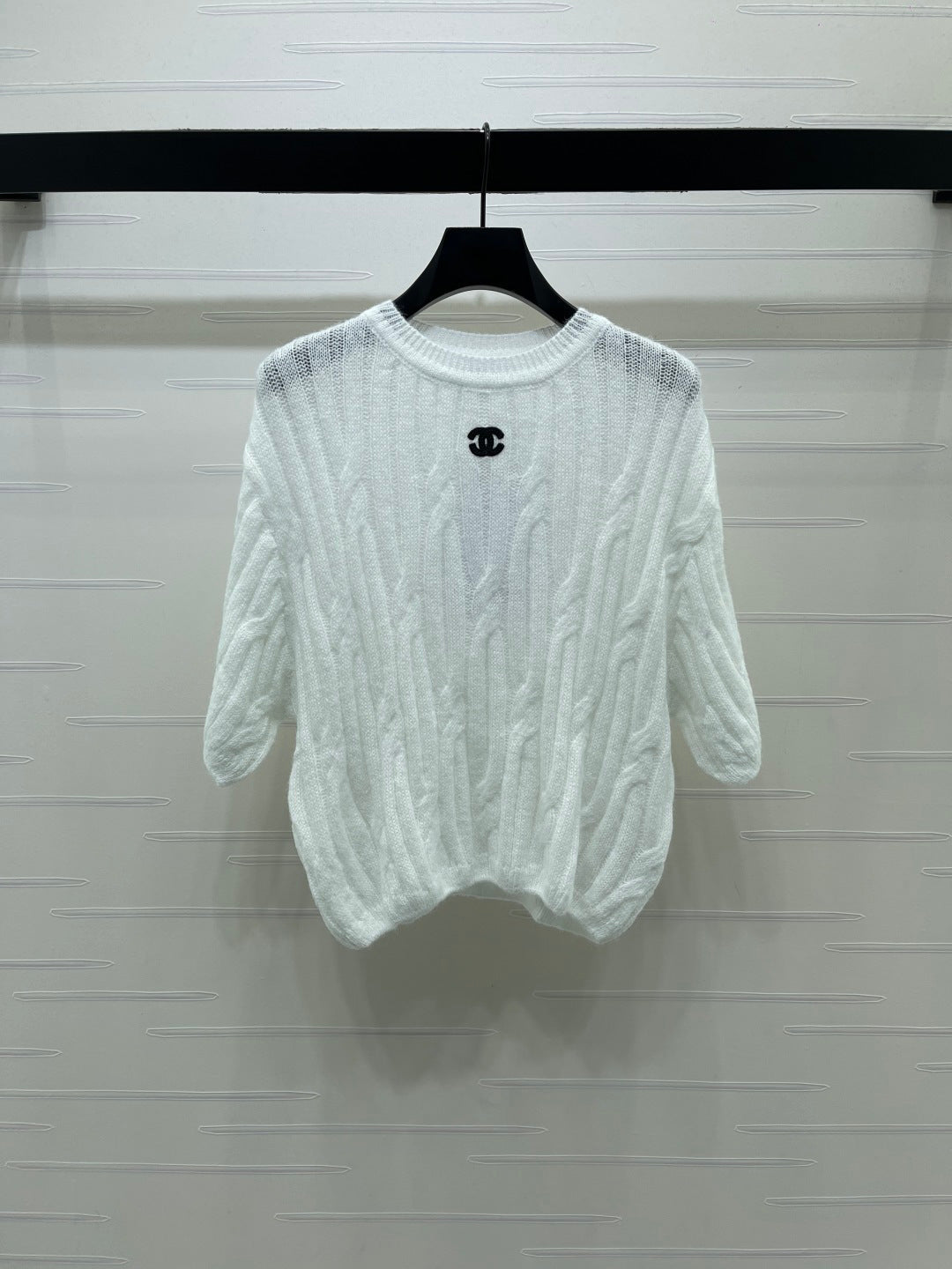 CC 26s Cable Knit Short-Sleeve T-Shirt White Wool 422033