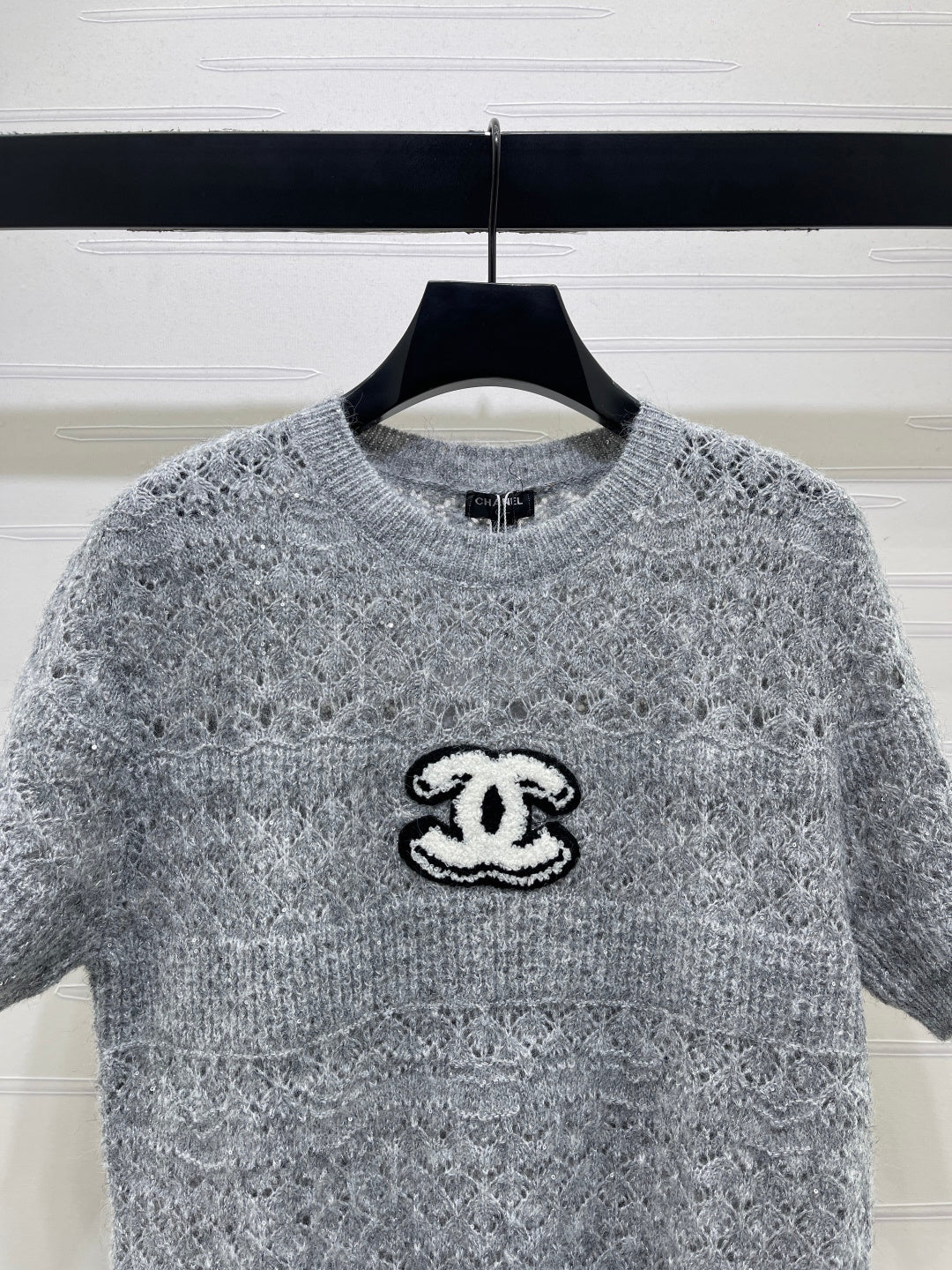 CC Pattern Knit Short-Sleeve T-Shirt Grey Wool 422029