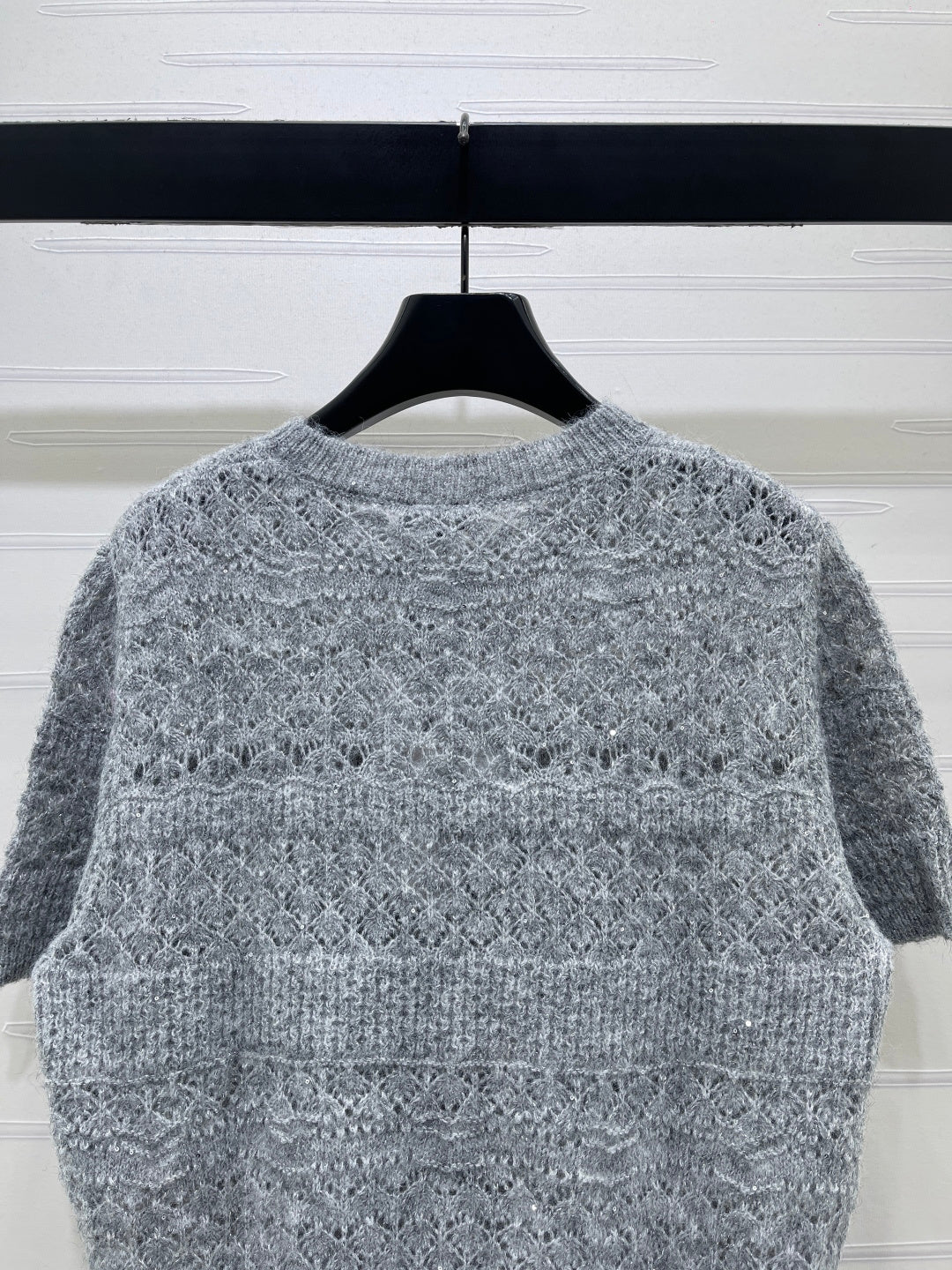 CC Pattern Knit Short-Sleeve T-Shirt Grey Wool 422029