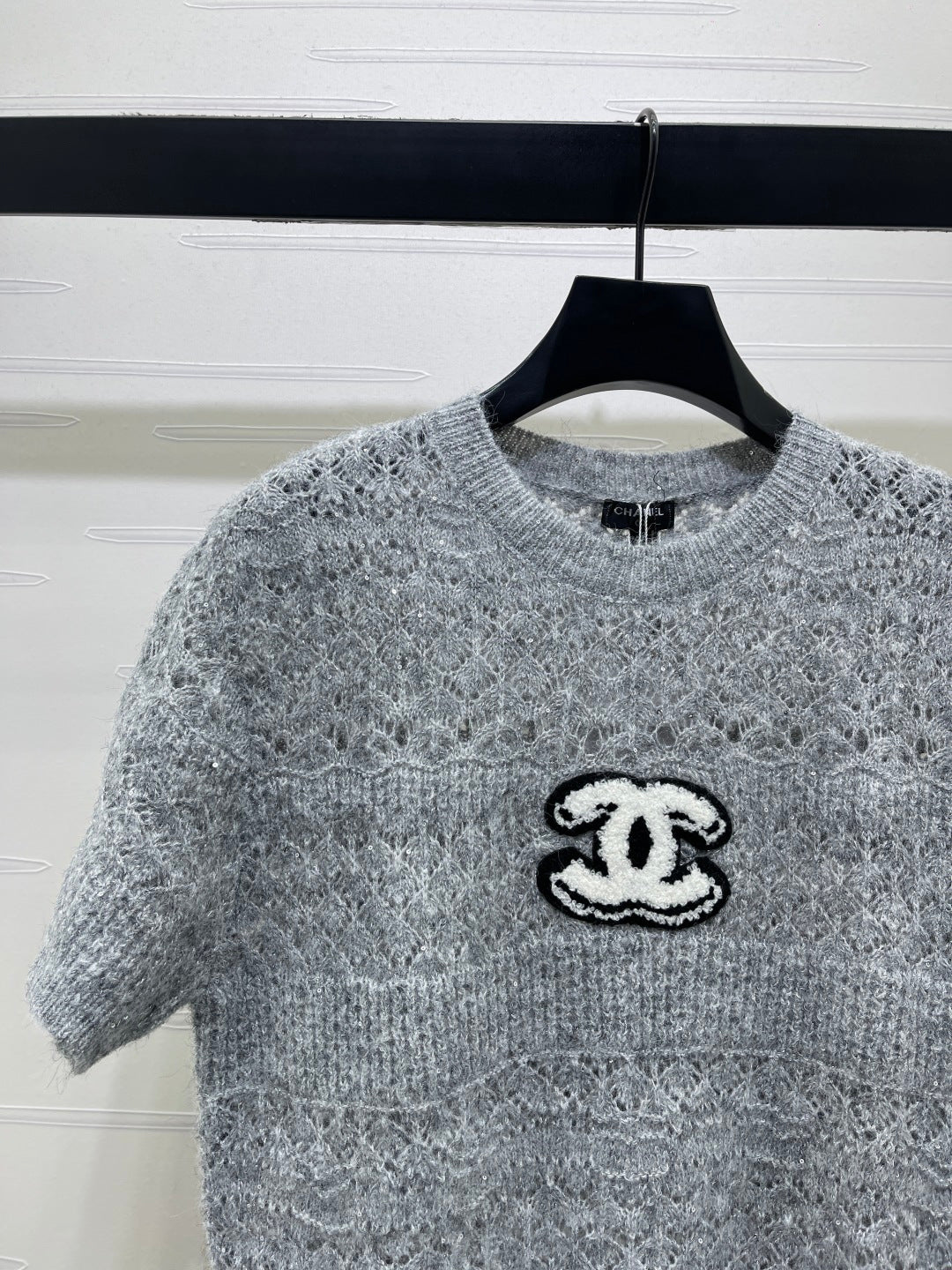 CC Pattern Knit Short-Sleeve T-Shirt Grey Wool 422029