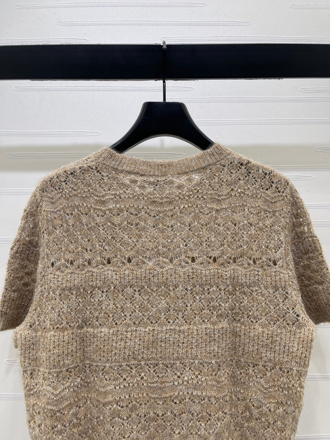 CC Pattern Knit Short-Sleeve T-Shirt Brown Wool 422028