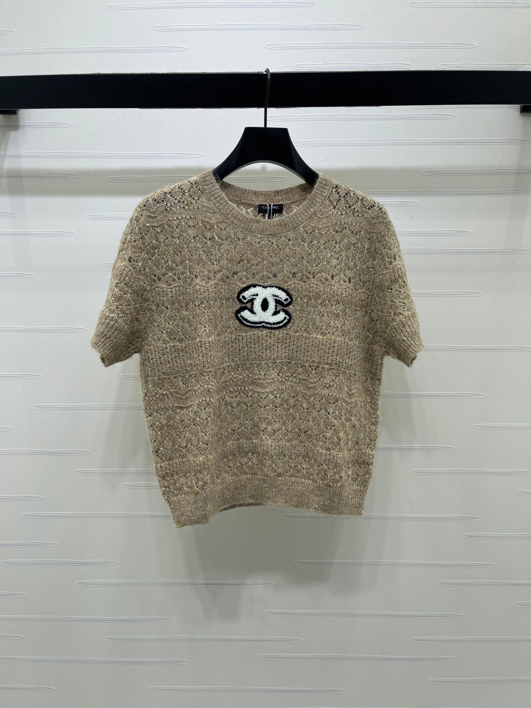 CC Pattern Knit Short-Sleeve T-Shirt Brown Wool 422028