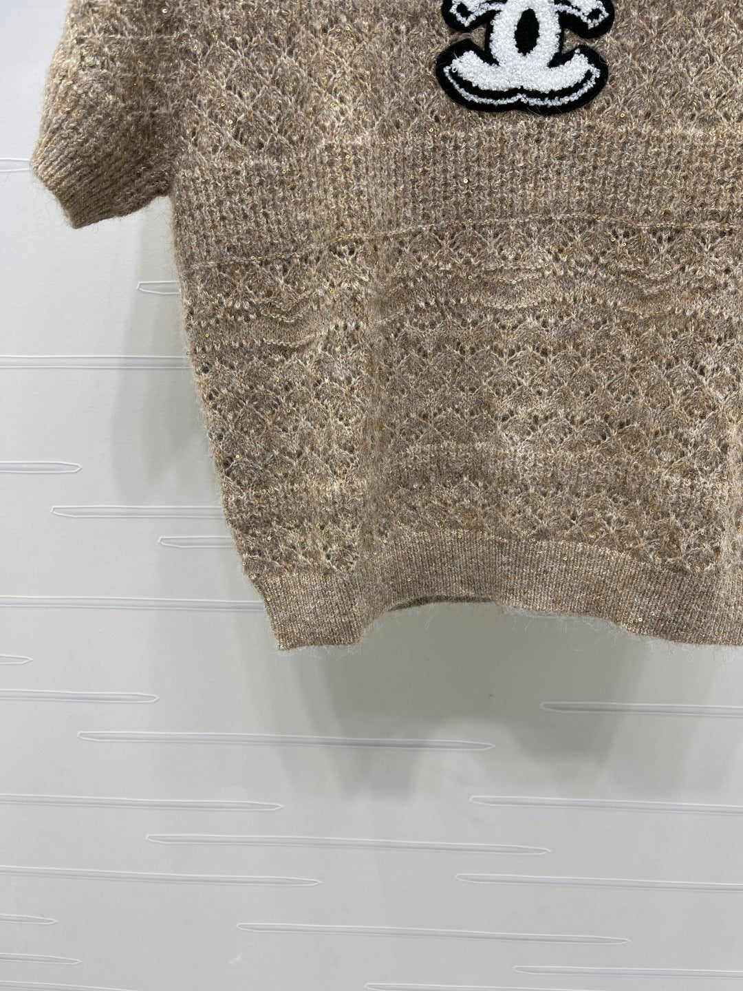 CC Pattern Knit Short-Sleeve T-Shirt Brown Wool 422028