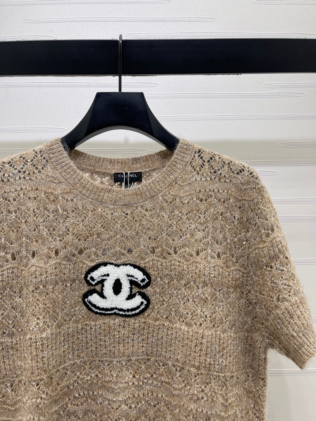 CC Pattern Knit Short-Sleeve T-Shirt Brown Wool 422028