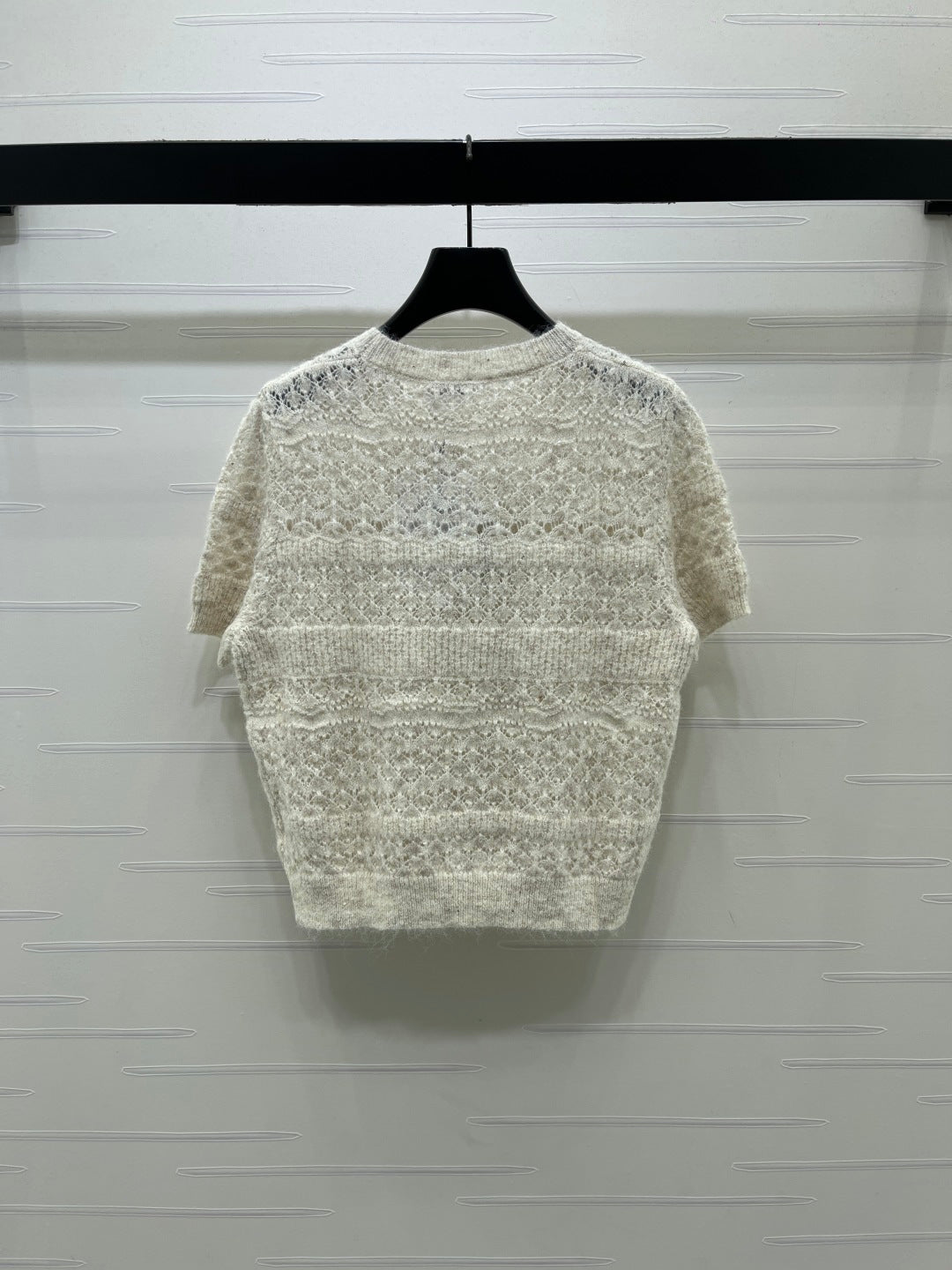 CC Pattern Knit Short-Sleeve T-Shirt Ivory Wool 422027