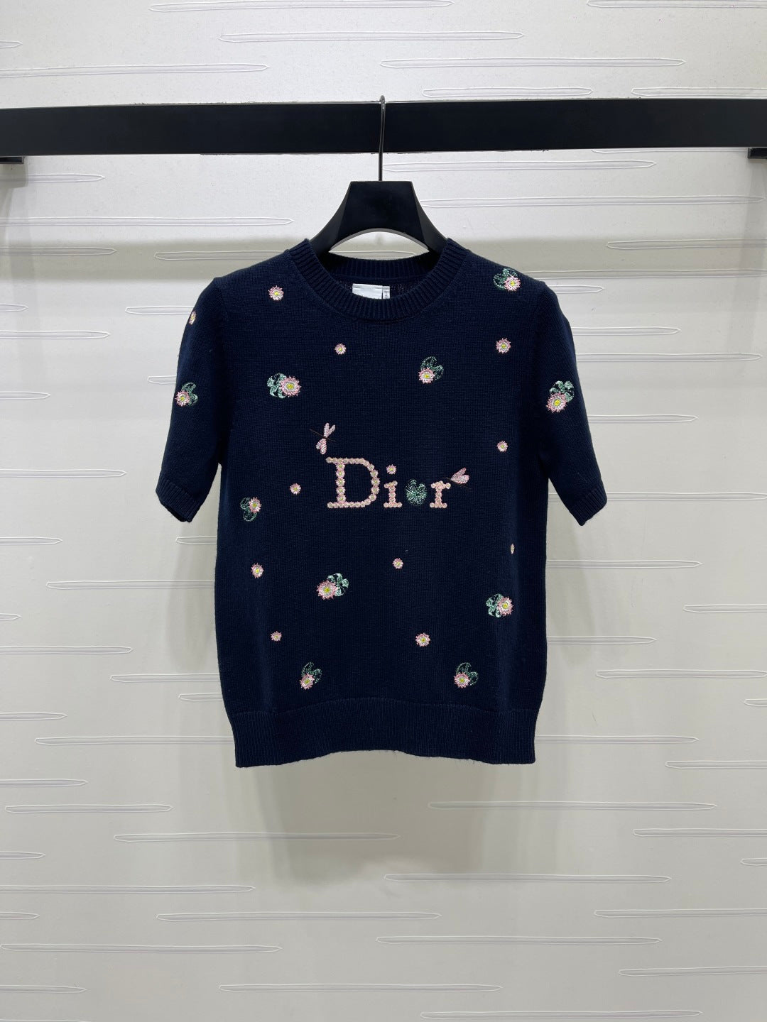 CD 26s Short-Sleeved Embroidered Sweater Navy Blue Wool 422022
