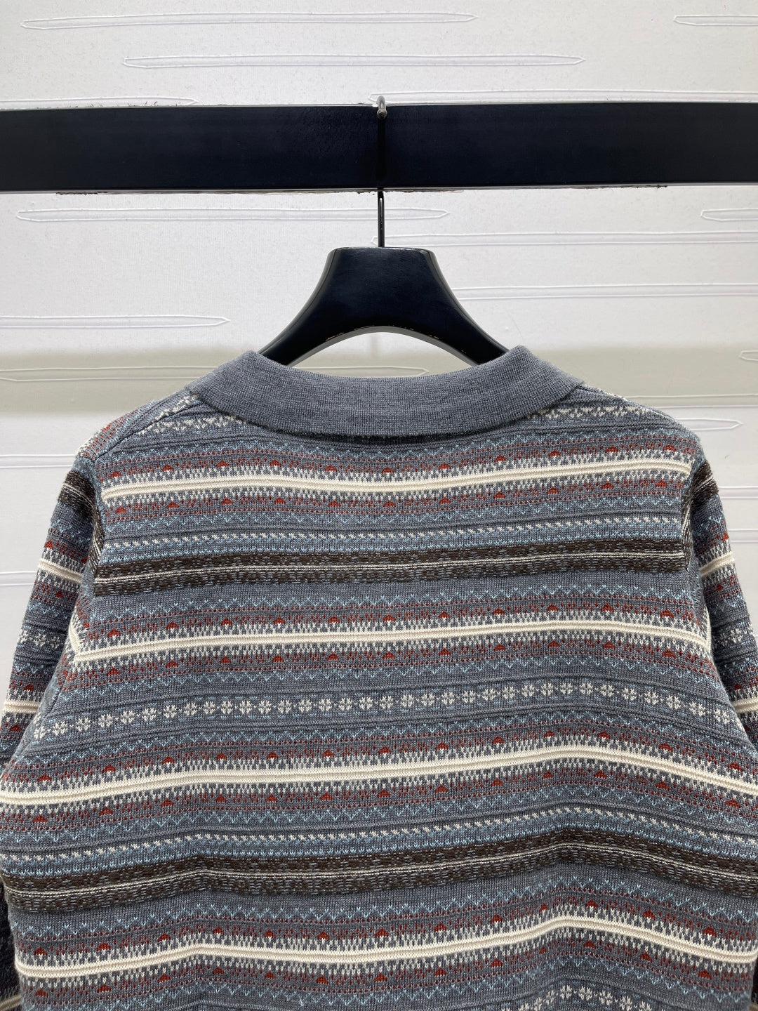 Miu 26s Striped Collar Knit Long Sleeve Grey Wool 423879