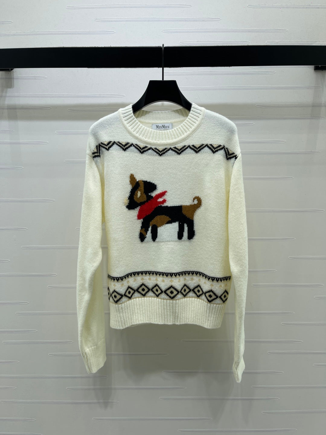 Max 26s Animal Print Knit Long Sleeve Cream Wool 423843