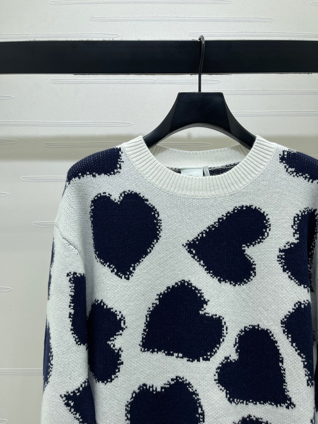 CD 26s Heart Jacquard Knit Sweater Black White Wool 423833