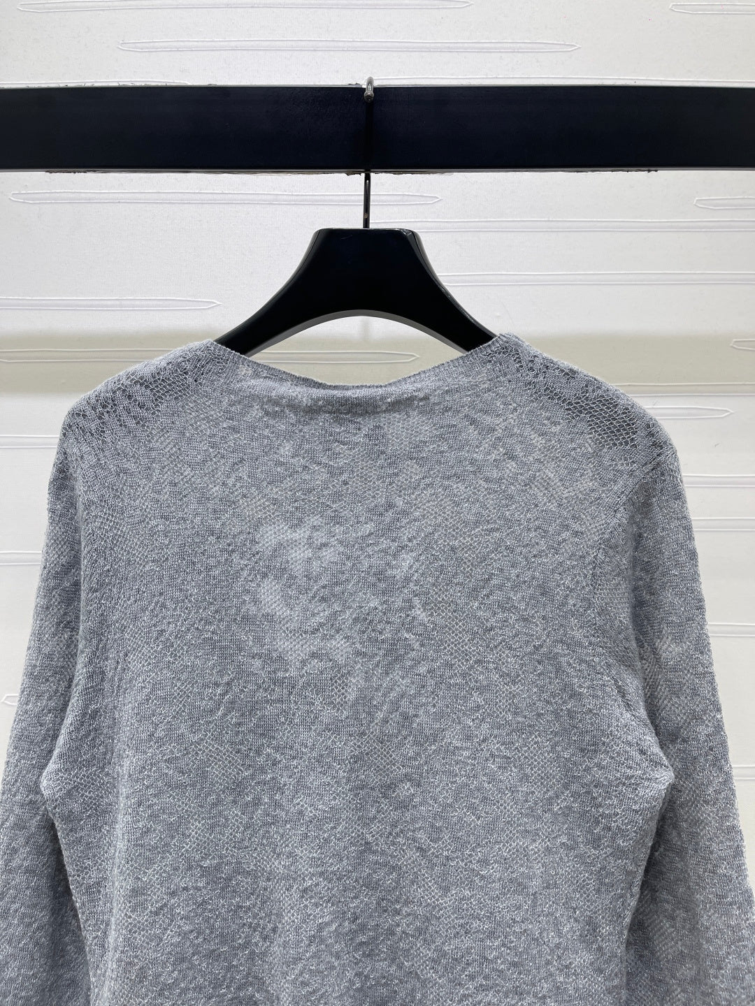 CD 26s Hollow-Out Patterned Knit Long-Sleeved Top Grey Wool 424831