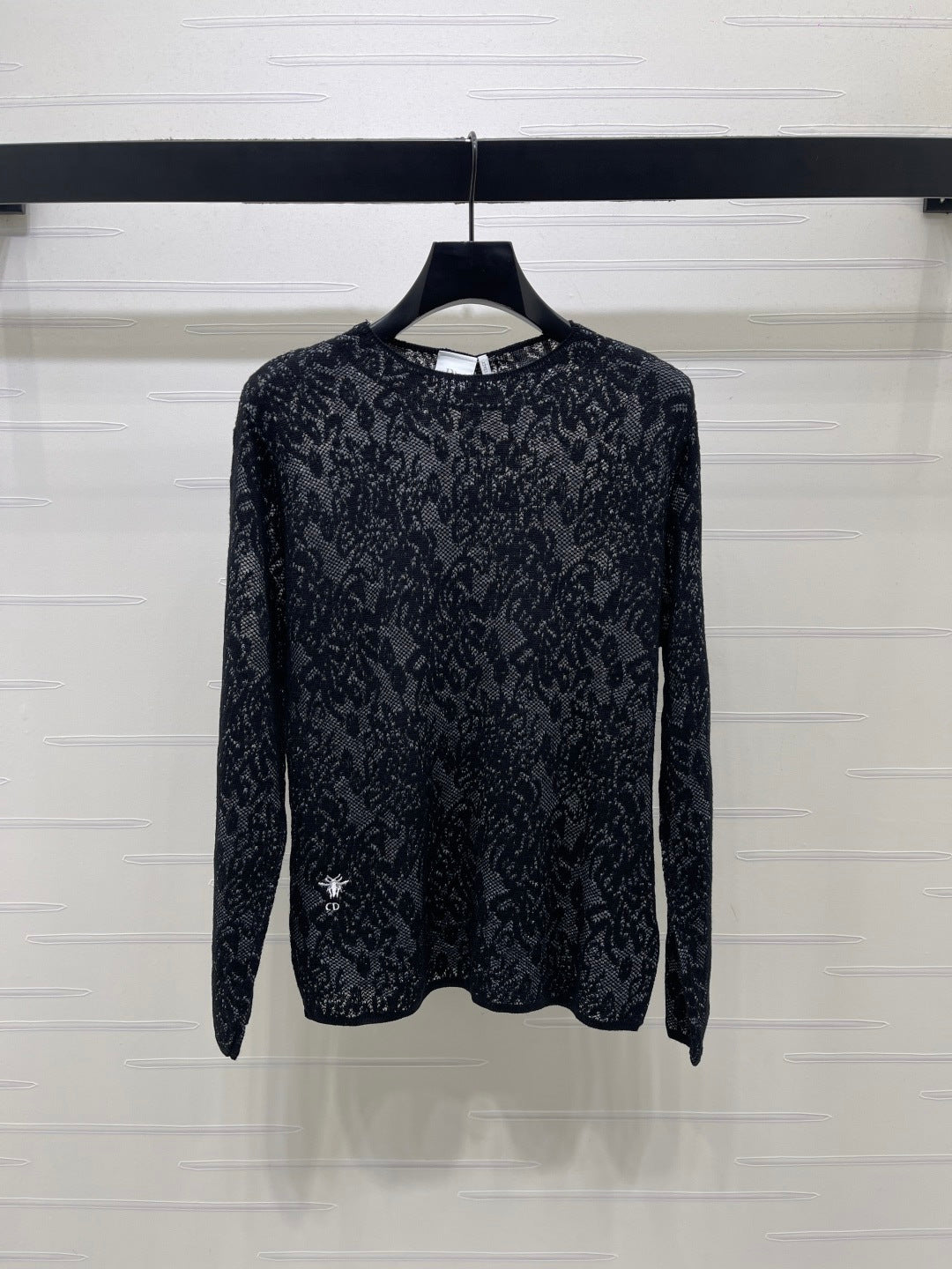 CD 26s Hollow-Out Patterned Knit Long-Sleeved Top Black Wool 424830