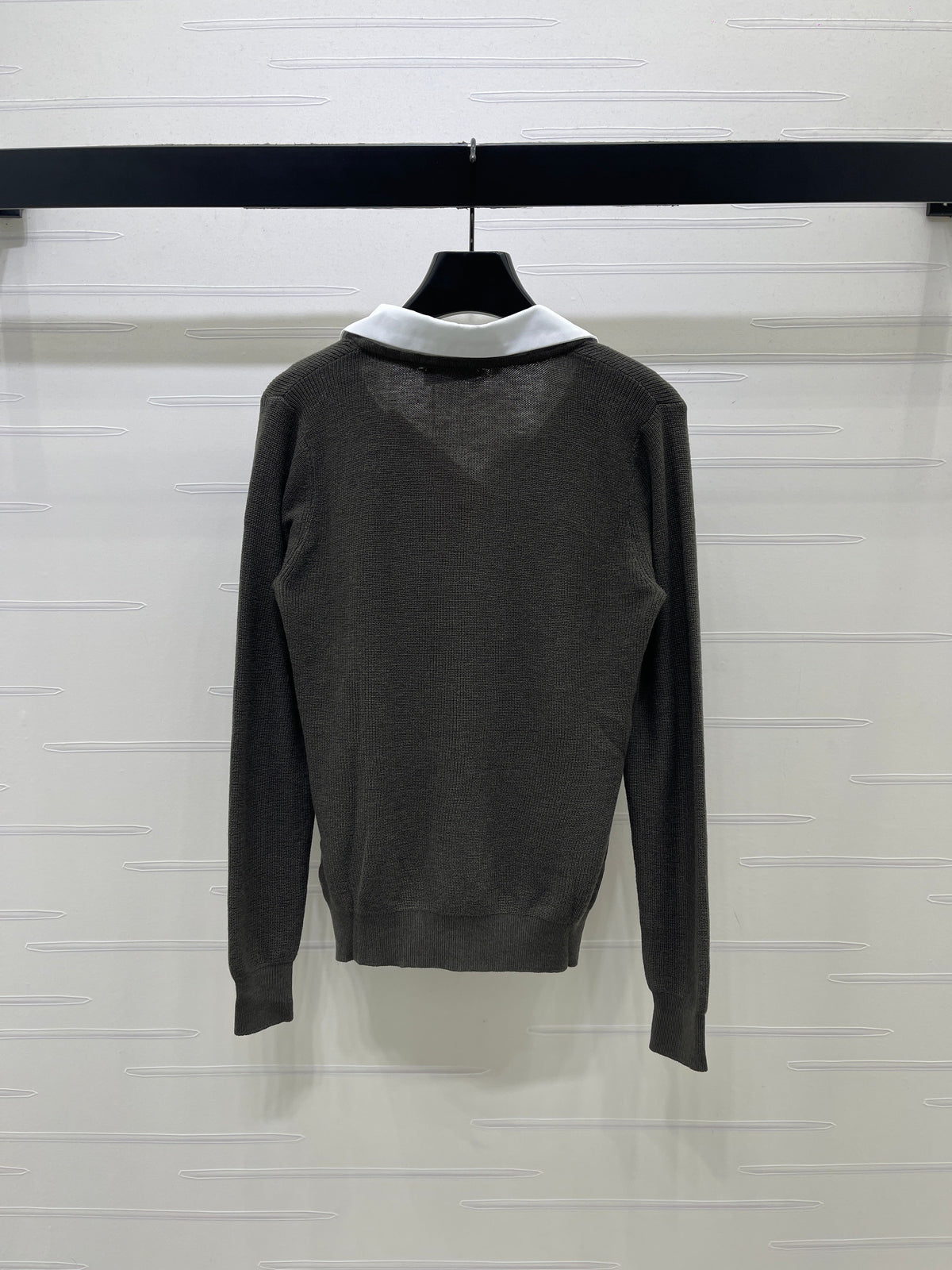 Miu 26s Long-Sleeve Knit Polo Dark Grey Wool Blend 427253