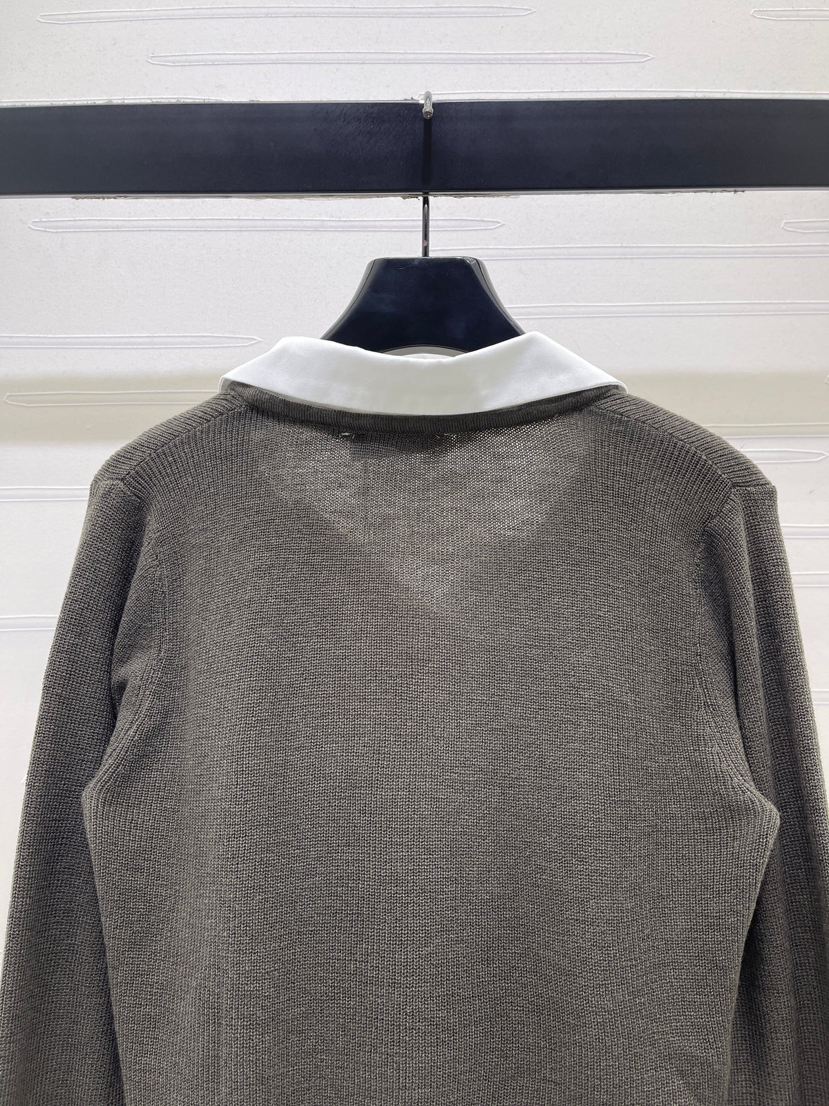 Miu 26s Long-Sleeve Knit Polo Dark Grey Wool Blend 427253