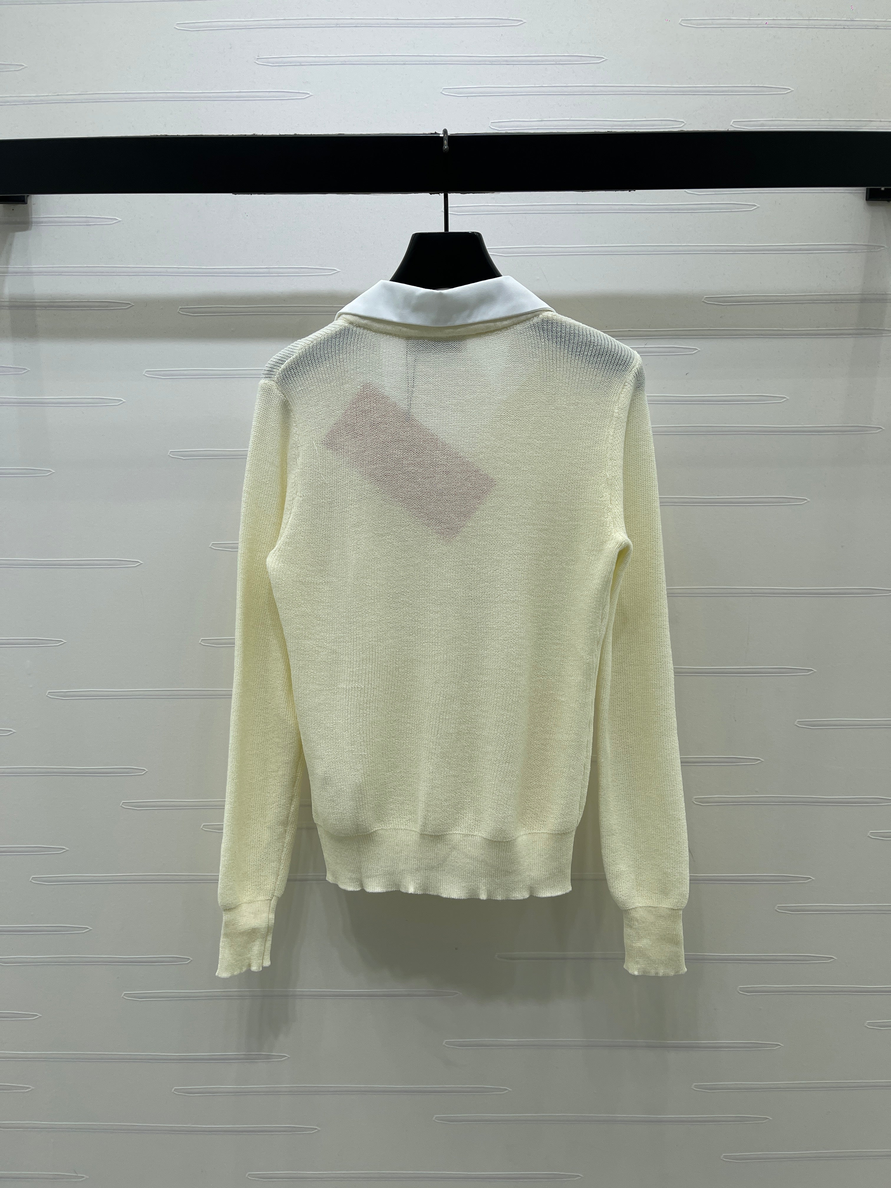 Miu 26s Long-Sleeve Knit Polo Ivory Wool Blend 427254