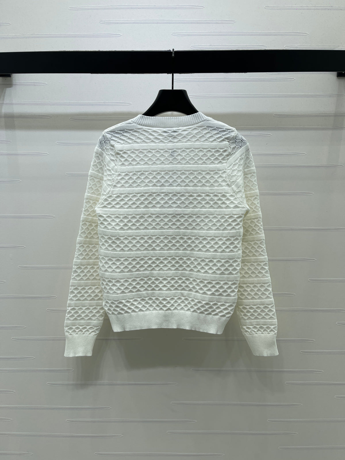 CC 26s Bow Detail Open-Knit Cardigan White Wool Blend 427250