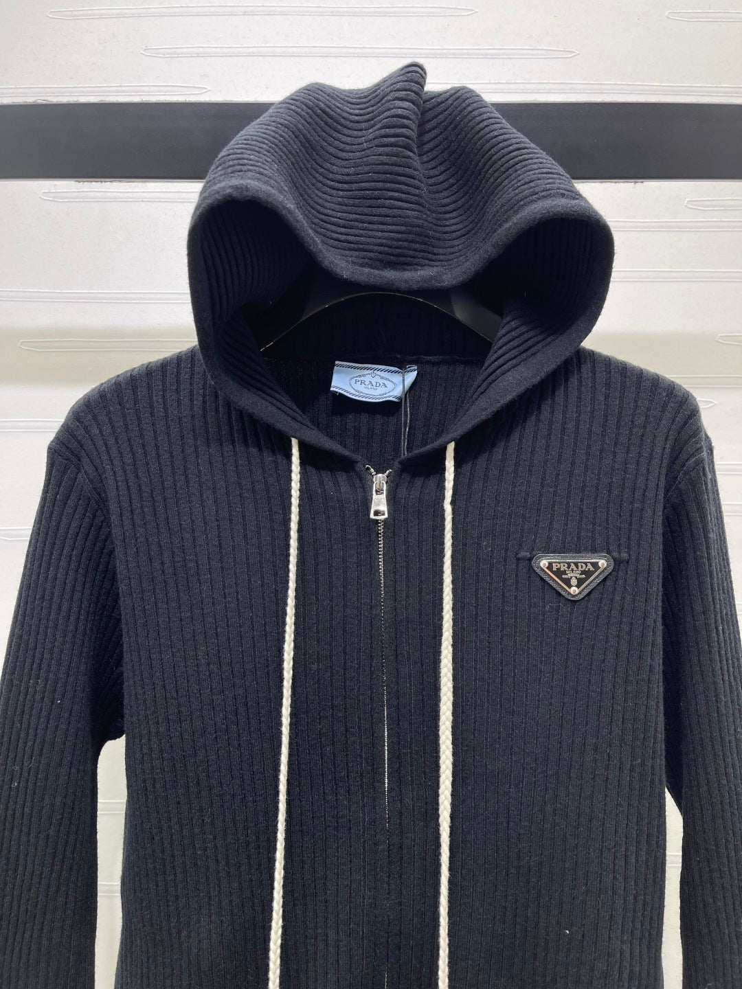 Prada 26s Hoodie Black Ribbed Knit 446558