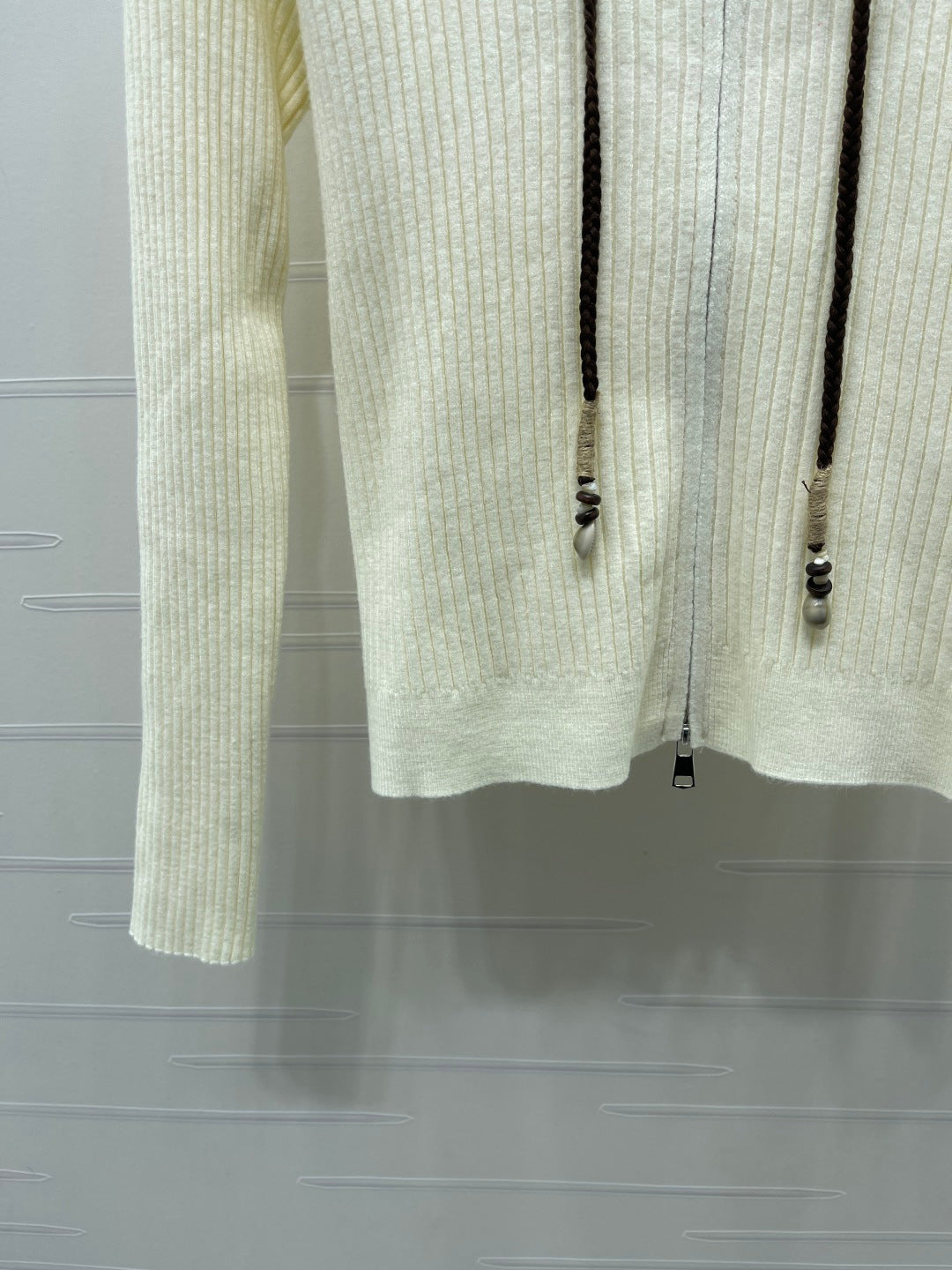 Prada 26s Hoodie White Ribbed Knit 446557