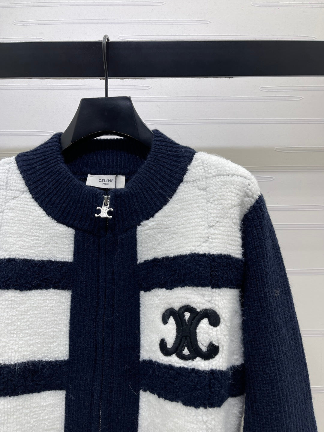 Celine Cardigan Black White Striped Knit 446577