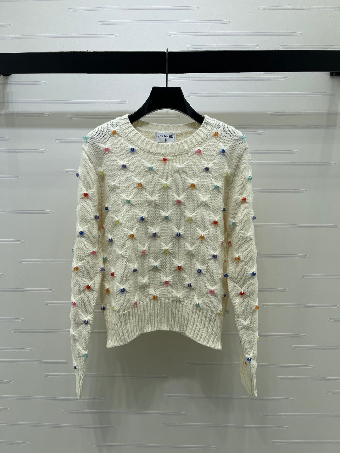 Chanel 26s Sweater White Multicolor Polka Dot Knit 446539