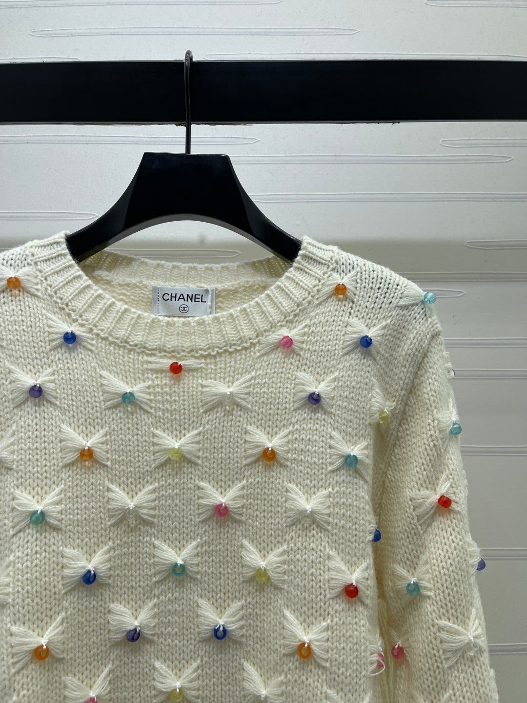 Chanel 26s Sweater White Multicolor Polka Dot Knit 446539
