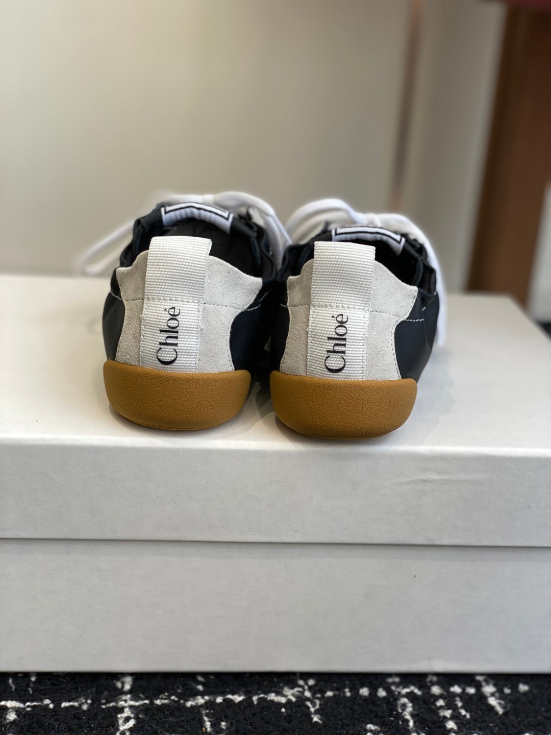 Chloé Kick Sneakers Black White Suede Lambskin 862646