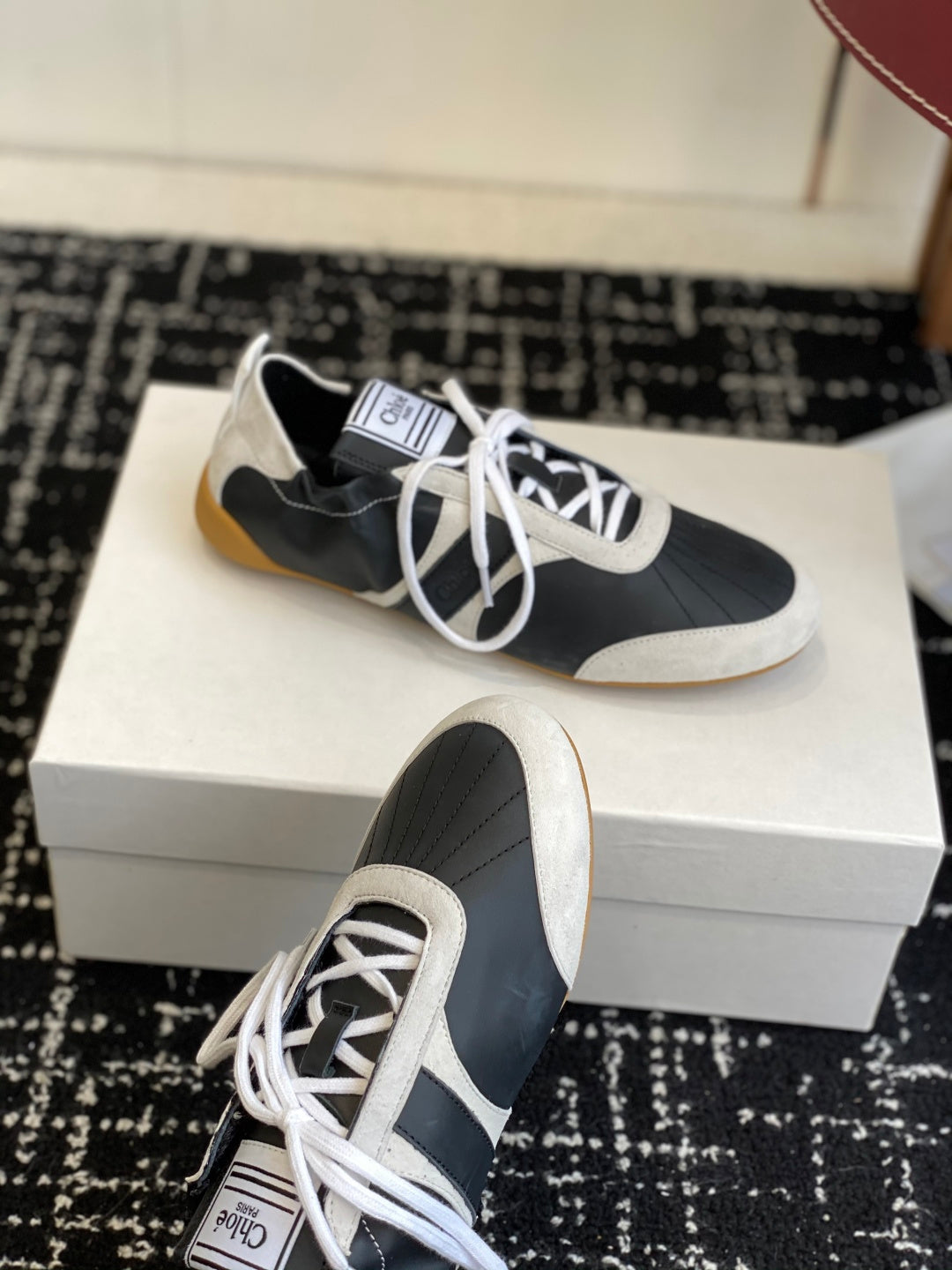 Chloé Kick Sneakers Black White Suede Lambskin 862646