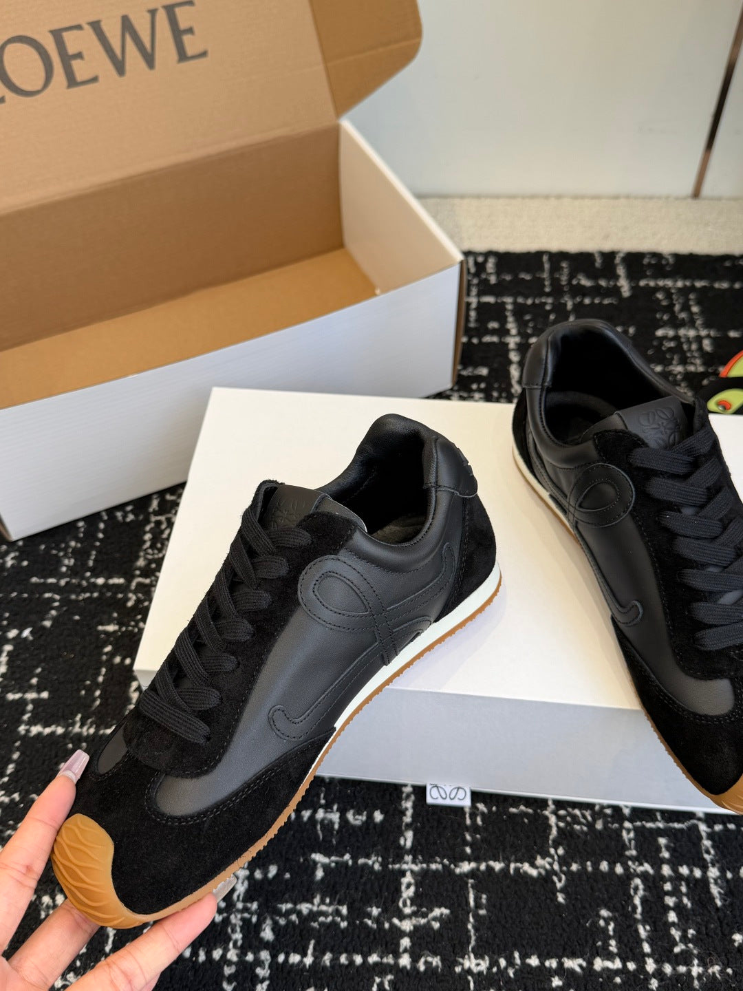 Loewe 26s Flow Runner Sneaker In Black Suede And Lambskin