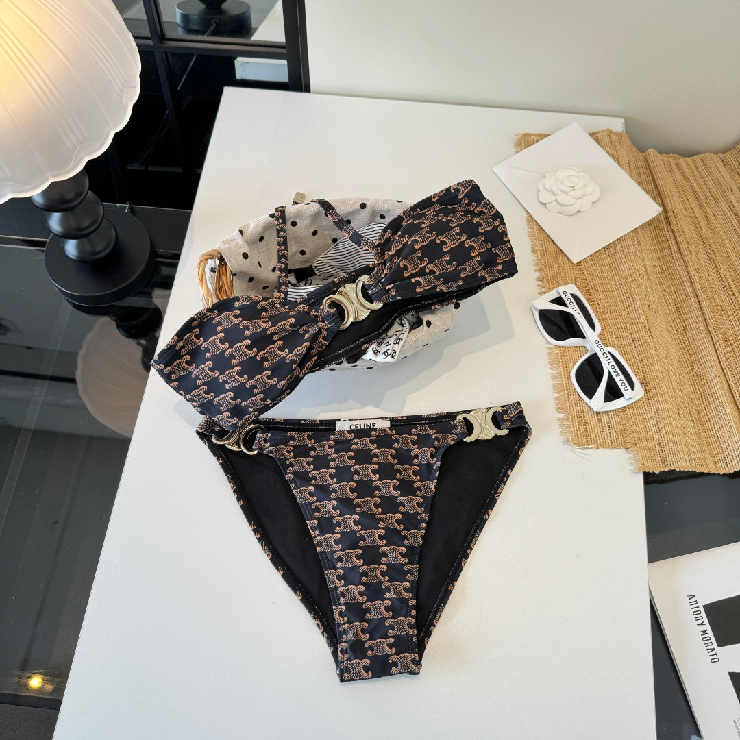 Celine Two-Piece Bikini Beige Black 203014