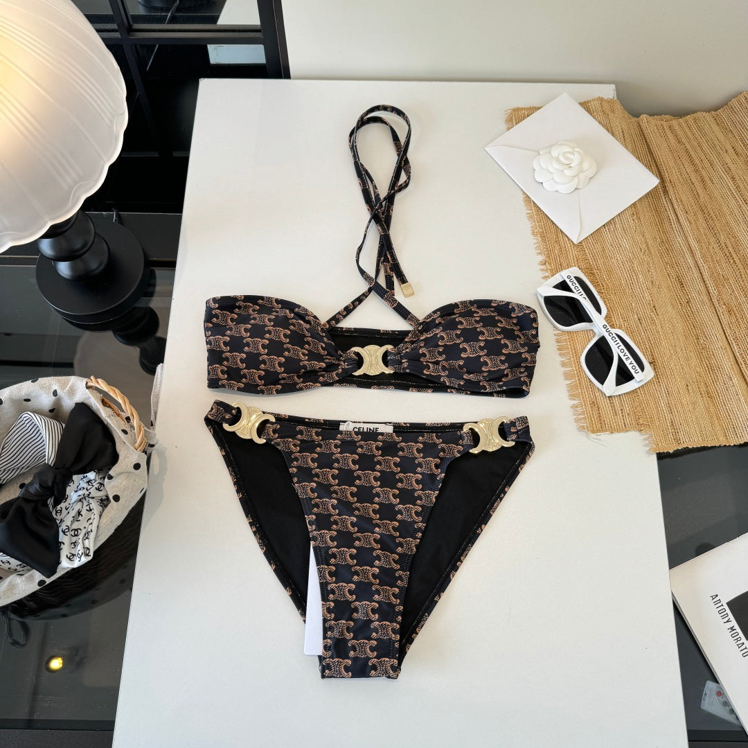 Celine Two-Piece Bikini Beige Black 203014