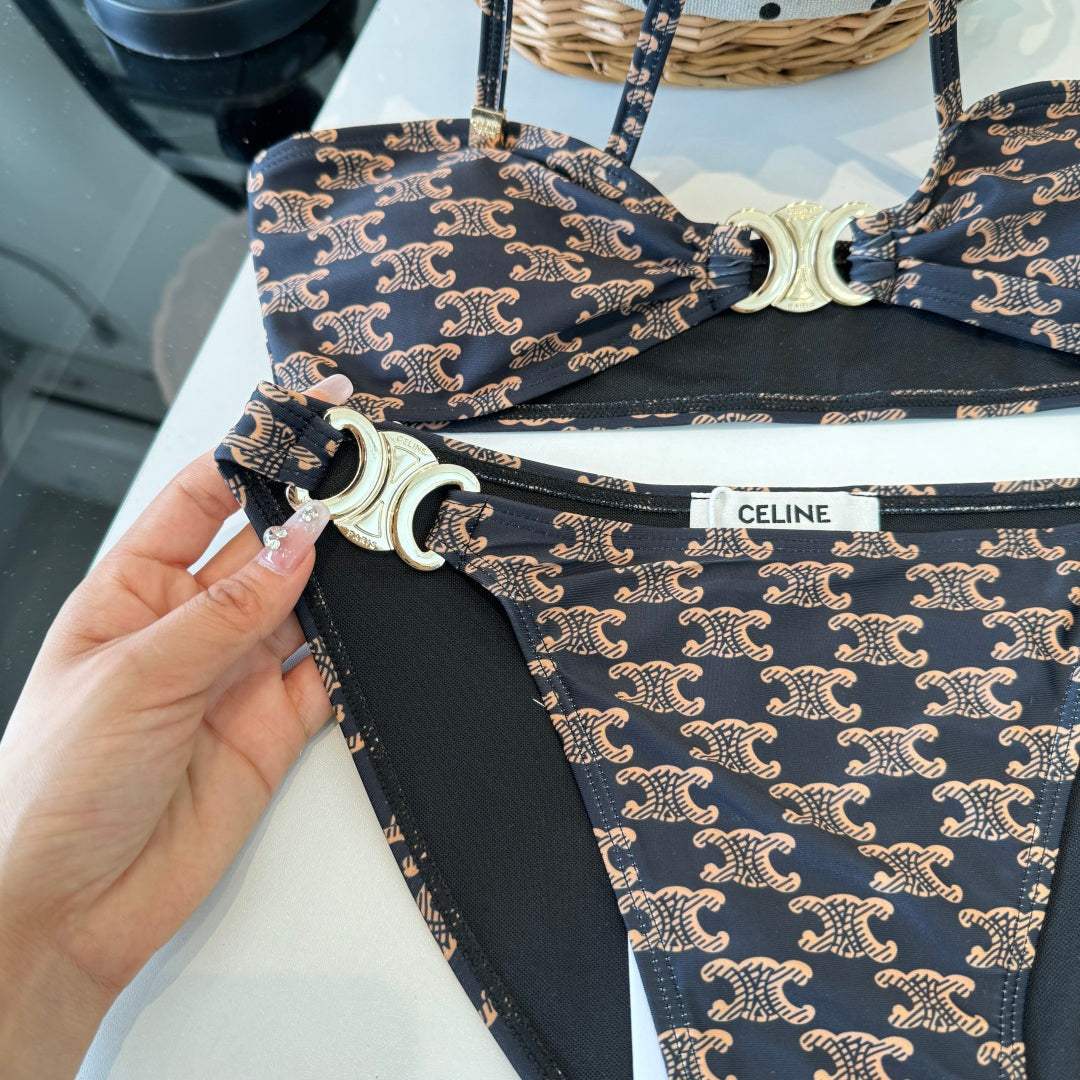 Celine Two-Piece Bikini Beige Black 203014