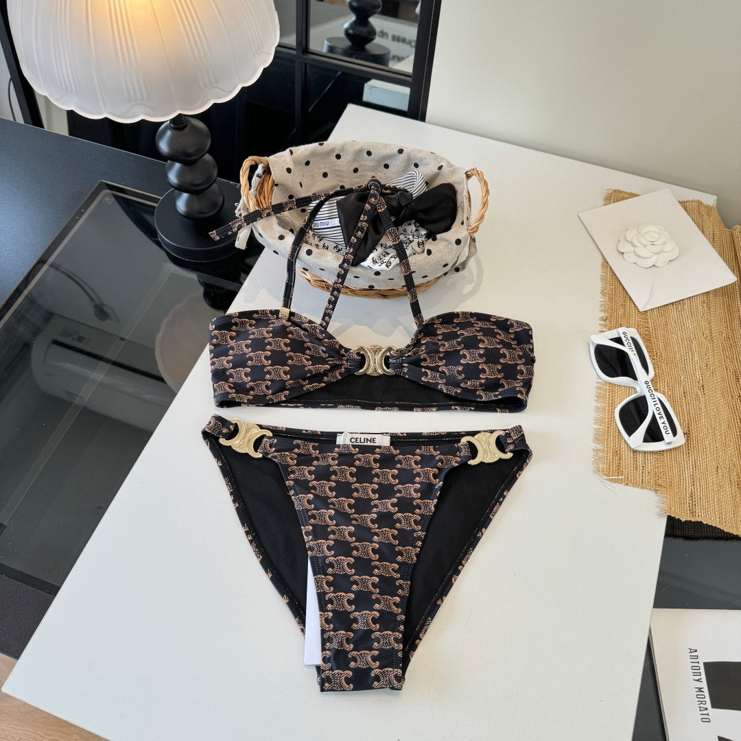 Celine Two-Piece Bikini Beige Black 203014