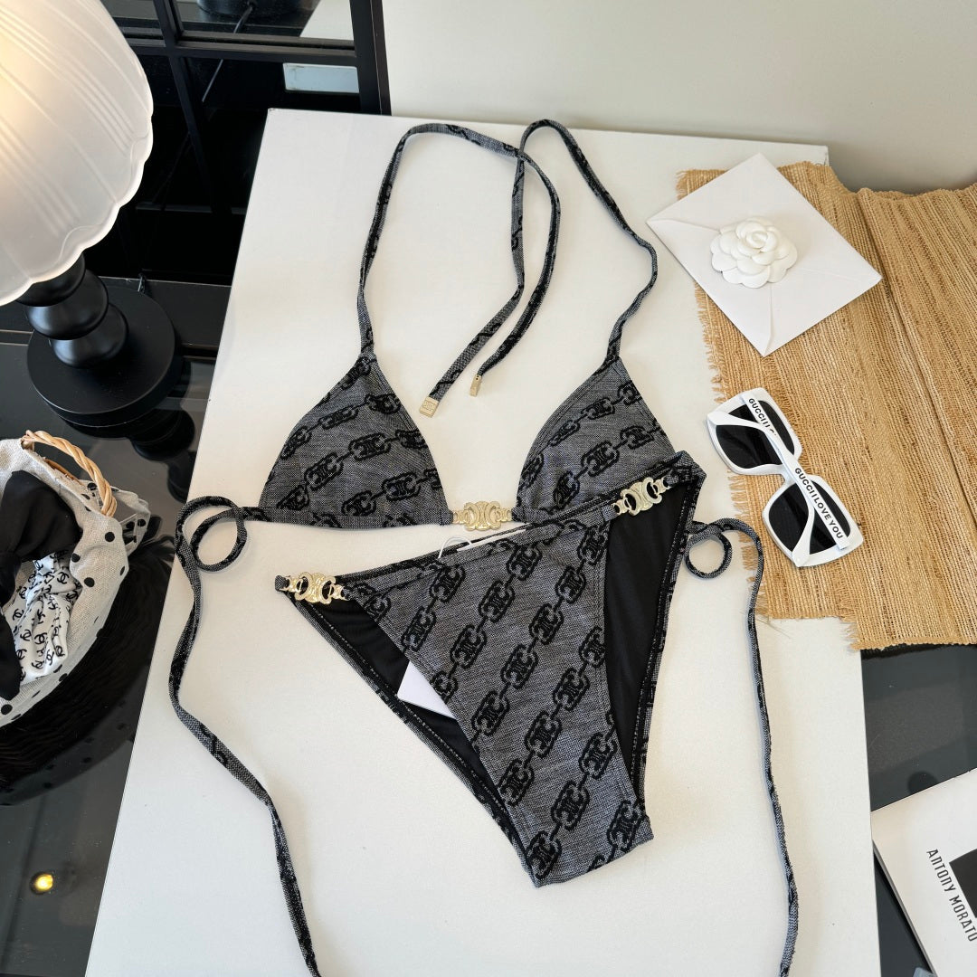 Celine Two-Piece Bikini Grey Black 203016