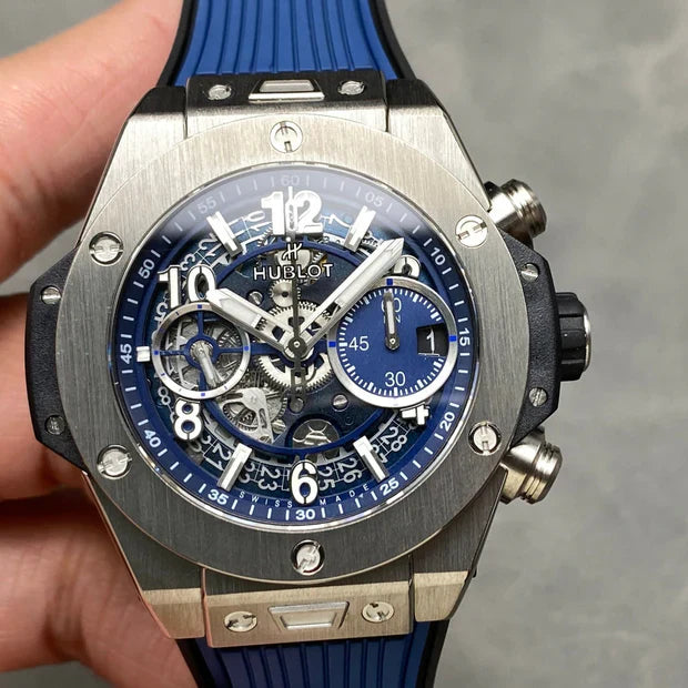 Hublot Big Bang Unico Titanium Blue 42mm Watch Titanium Case And Blue Rubber Strap