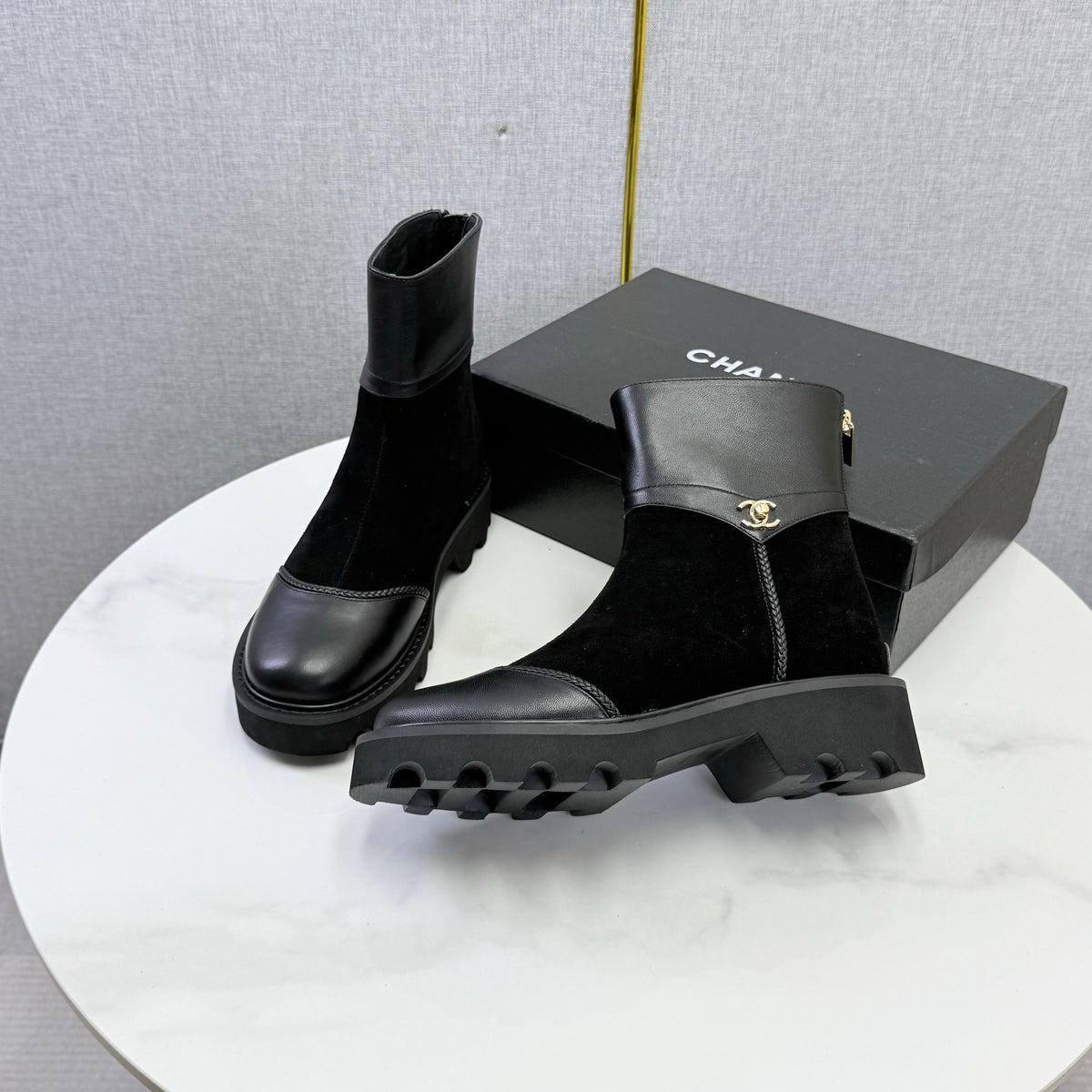 Chanel 26s Ankle Boots Black Suede Leather 167786