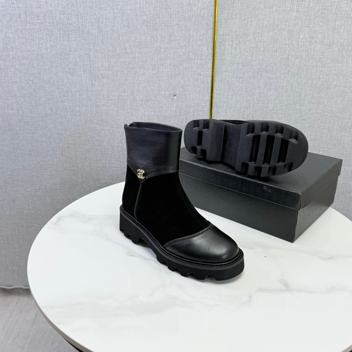 Chanel 26s Ankle Boots Black Suede Leather 167786