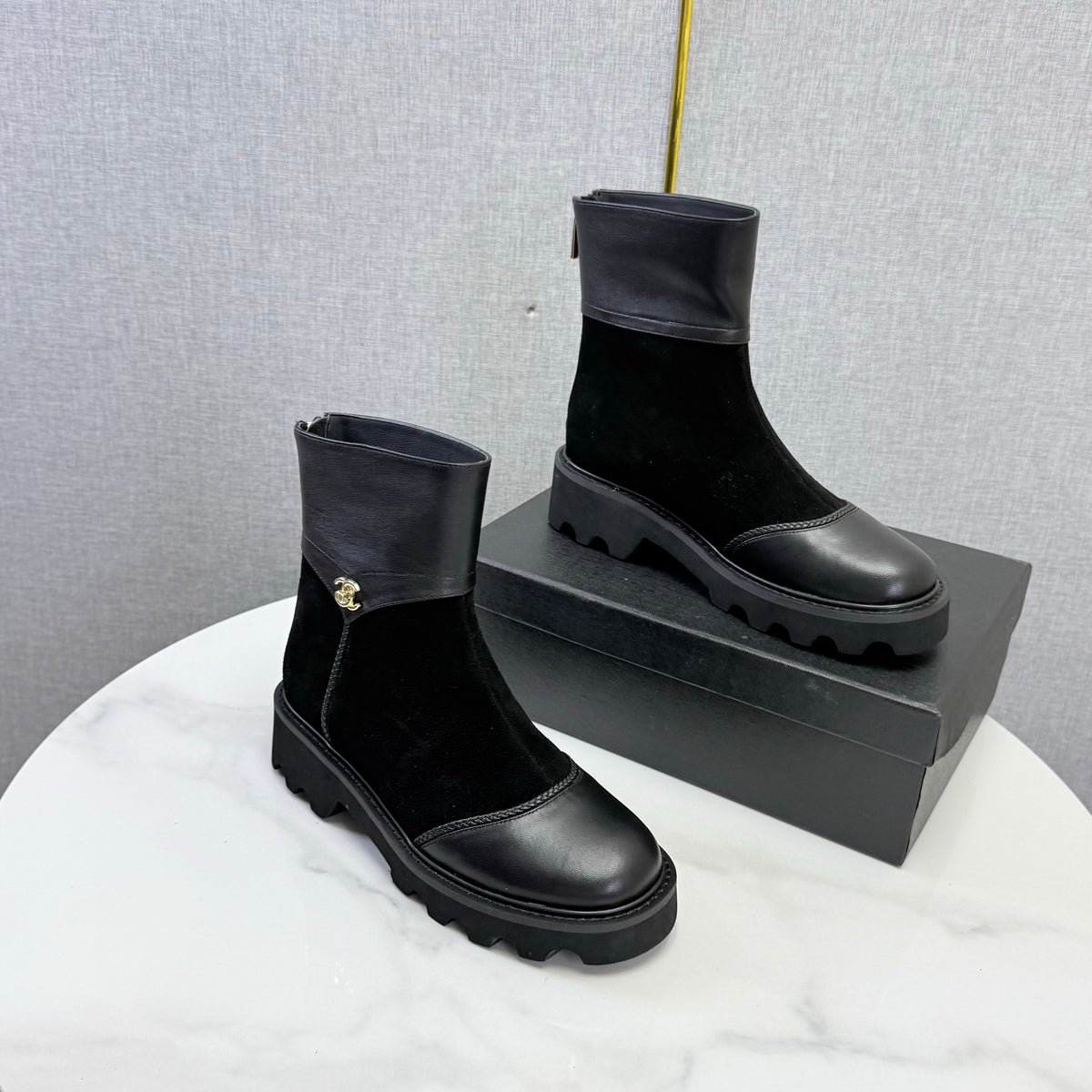 Chanel 26s Ankle Boots Black Suede Leather 167786
